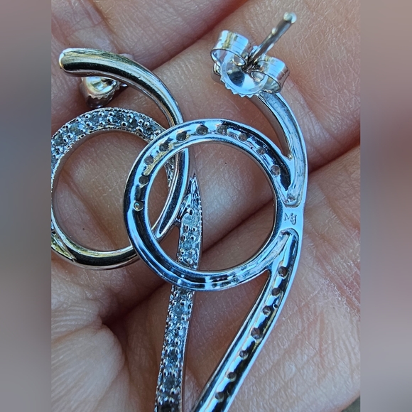 White Gold Diamond Loop Dangle Earrings - Picture 3 of 8